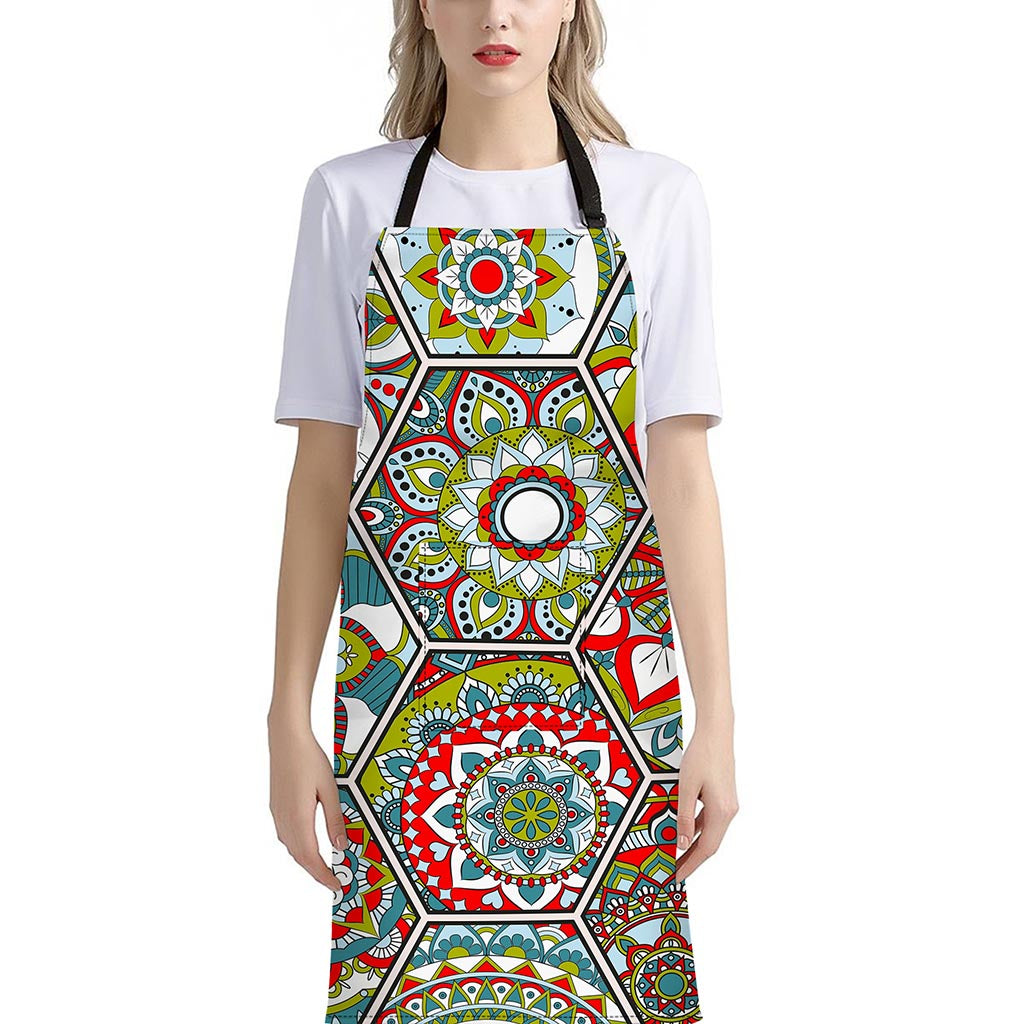 Oriental Mandala Bohemian Pattern Print Bib Apron With Pocket