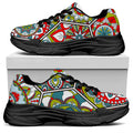 Oriental Mandala Bohemian Pattern Print Black Chunky Shoes