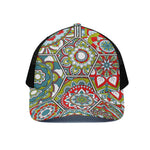 Oriental Mandala Bohemian Pattern Print Black Mesh Trucker Cap
