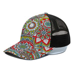 Oriental Mandala Bohemian Pattern Print Black Mesh Trucker Cap