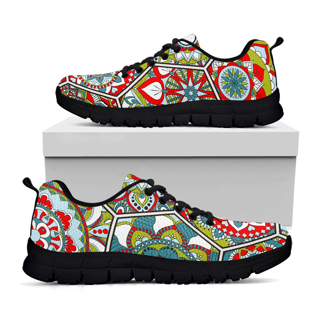 Oriental Mandala Bohemian Pattern Print Black Running Shoes