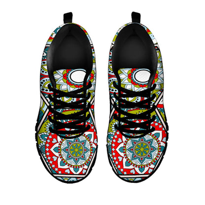 Oriental Mandala Bohemian Pattern Print Black Running Shoes