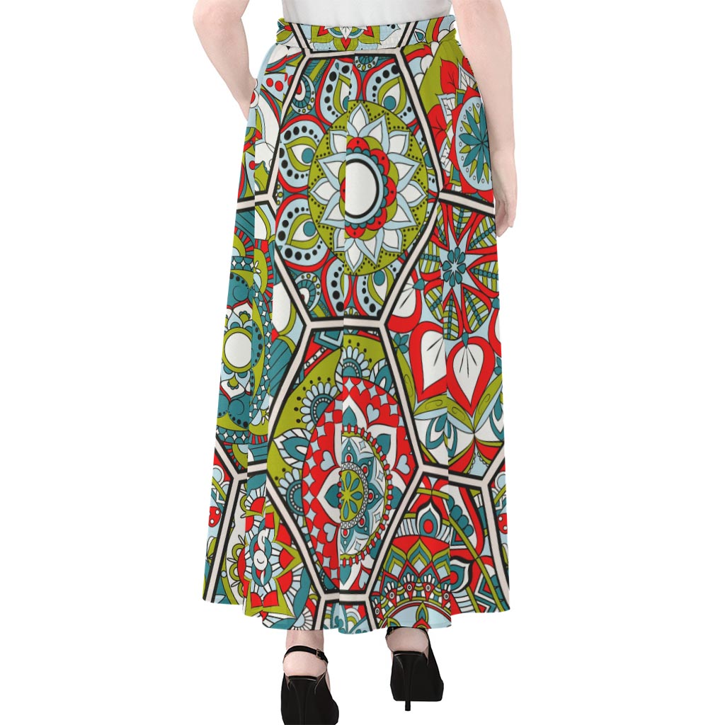 Oriental Mandala Bohemian Pattern Print Chiffon Maxi Skirt
