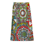 Oriental Mandala Bohemian Pattern Print Cotton Front Slit Maxi Skirt