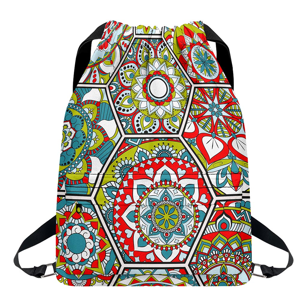 Oriental Mandala Bohemian Pattern Print Drawstring Backpack