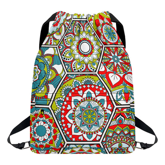 Oriental Mandala Bohemian Pattern Print Drawstring Backpack