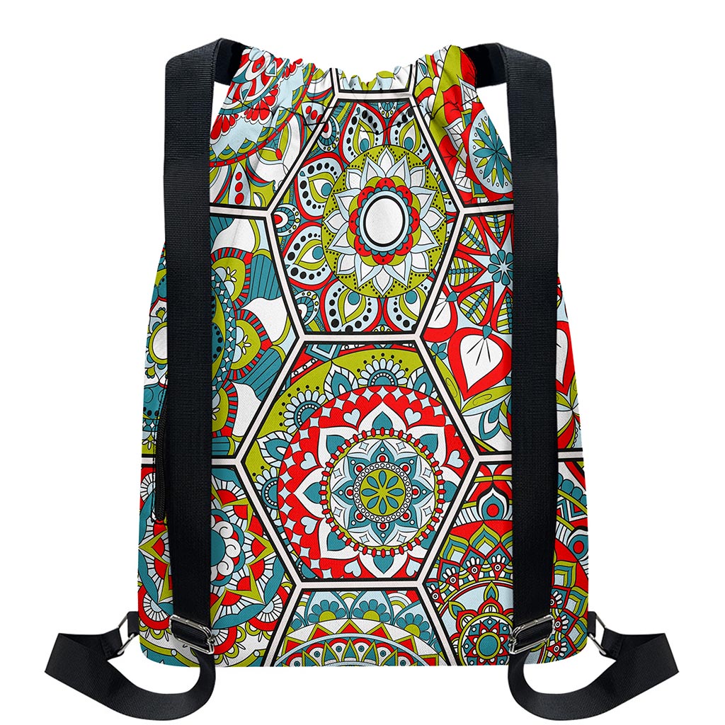 Oriental Mandala Bohemian Pattern Print Drawstring Backpack