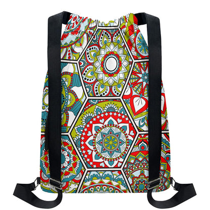 Oriental Mandala Bohemian Pattern Print Drawstring Backpack