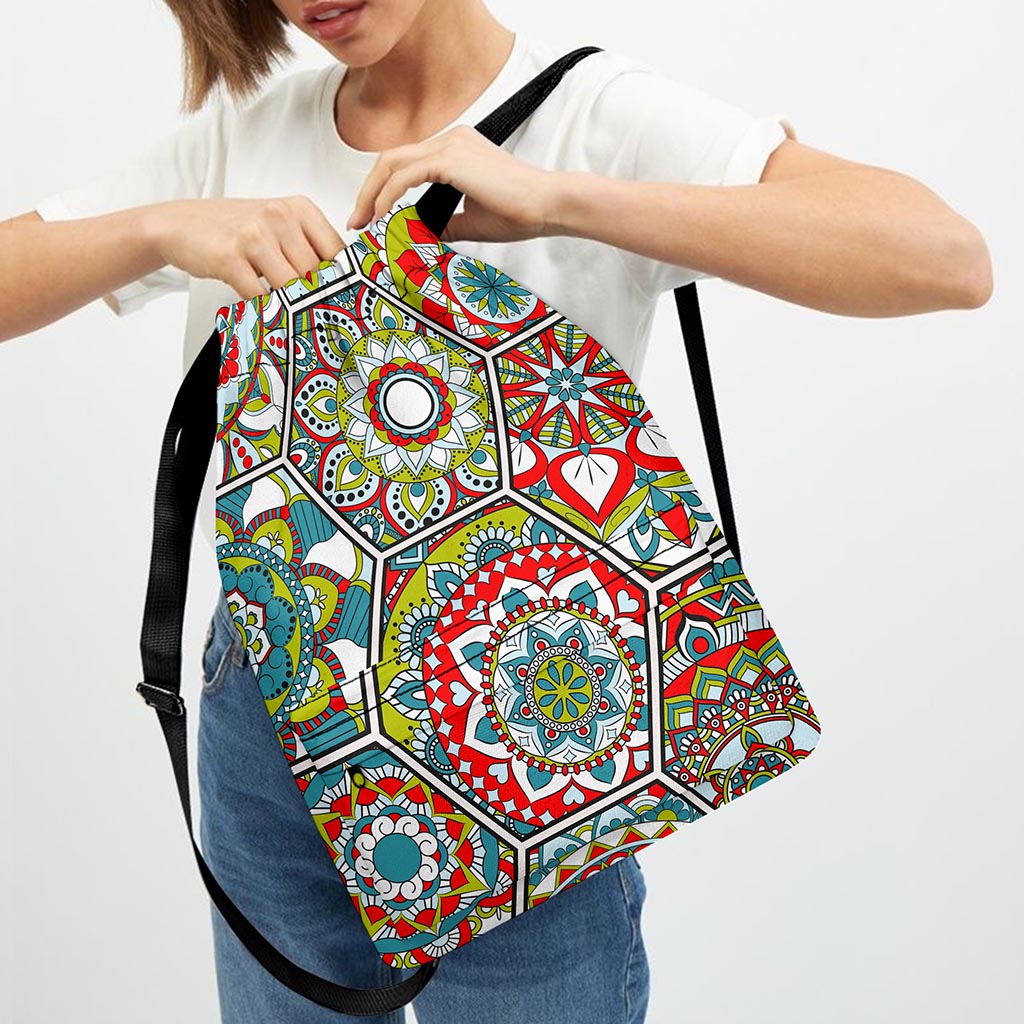 Oriental Mandala Bohemian Pattern Print Drawstring Backpack