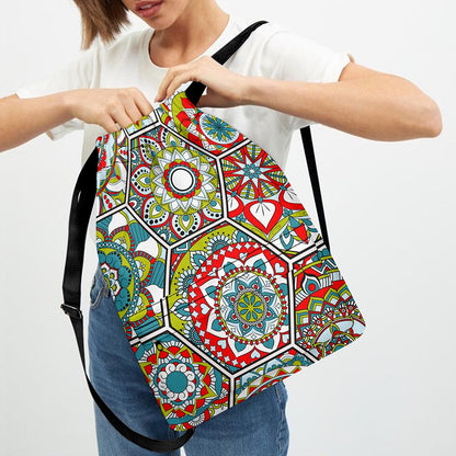 Oriental Mandala Bohemian Pattern Print Drawstring Backpack