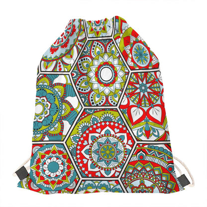 Oriental Mandala Bohemian Pattern Print Drawstring Bag