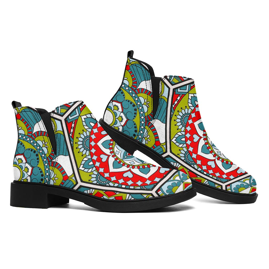 Oriental Mandala Bohemian Pattern Print Flat Ankle Boots