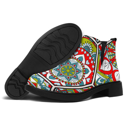 Oriental Mandala Bohemian Pattern Print Flat Ankle Boots
