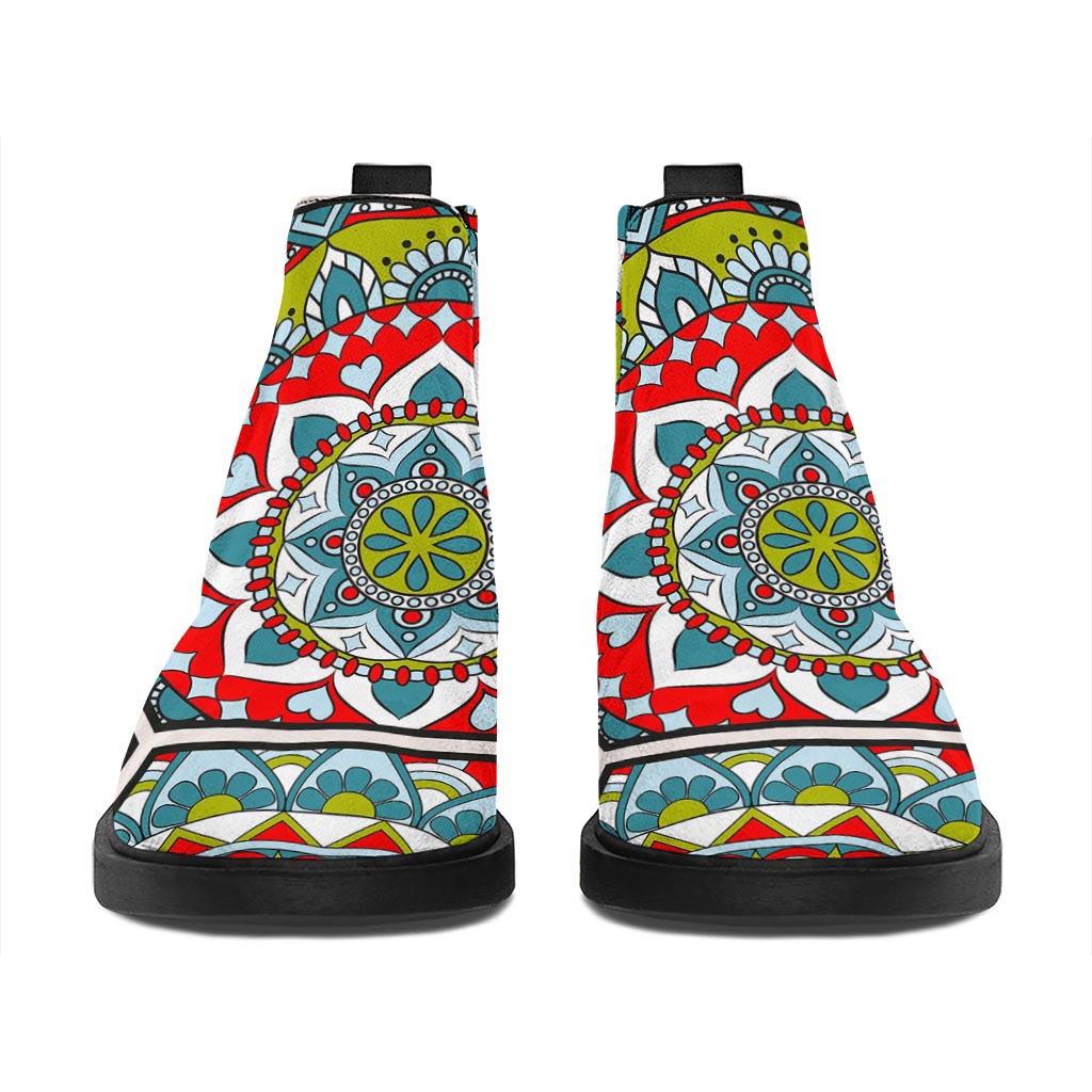 Oriental Mandala Bohemian Pattern Print Flat Ankle Boots