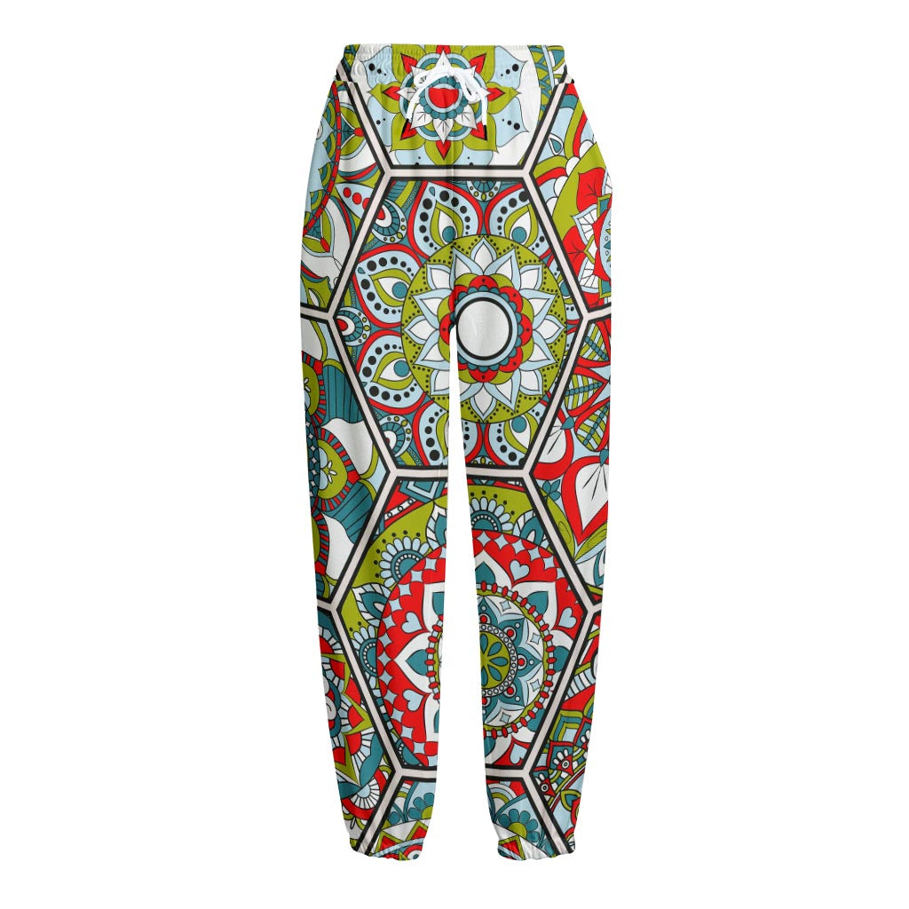 Oriental Mandala Bohemian Pattern Print Fleece Lined Knit Pants