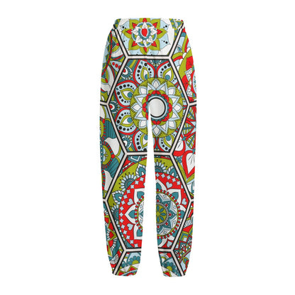 Oriental Mandala Bohemian Pattern Print Fleece Lined Knit Pants