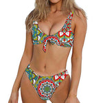 Oriental Mandala Bohemian Pattern Print Front Bow Tie Bikini