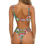 Oriental Mandala Bohemian Pattern Print Front Bow Tie Bikini