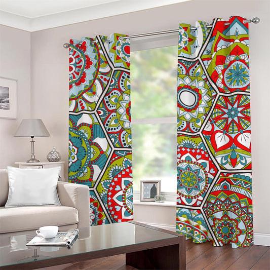 Oriental Mandala Bohemian Pattern Print Grommet Curtains