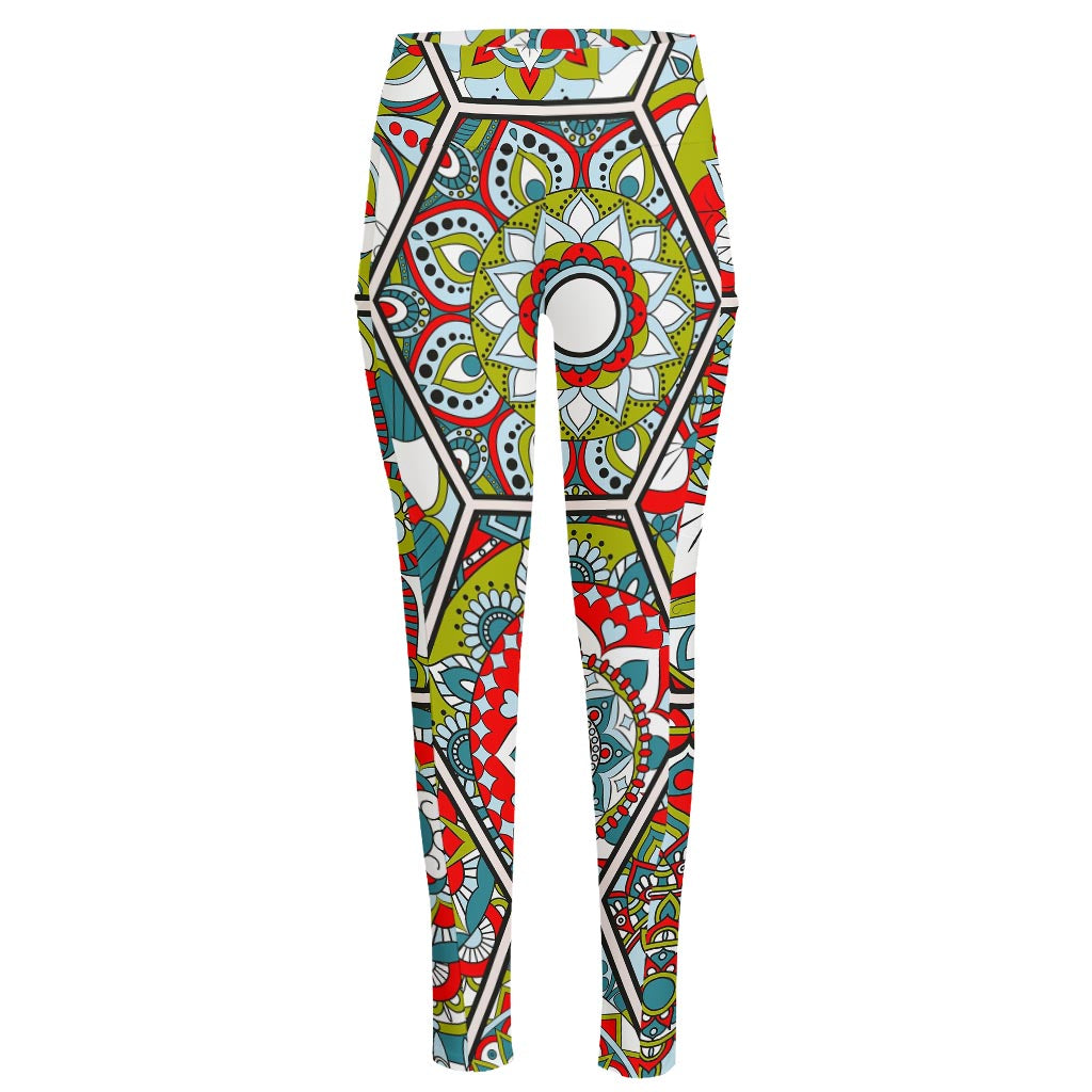 Oriental Mandala Bohemian Pattern Print High-Waisted Pocket Leggings