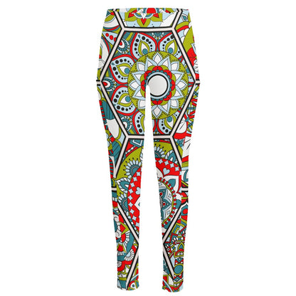 Oriental Mandala Bohemian Pattern Print High-Waisted Pocket Leggings