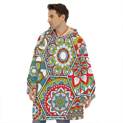 Oriental Mandala Bohemian Pattern Print Hoodie Blanket
