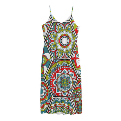 Oriental Mandala Bohemian Pattern Print Jersey Midi Cami Dress