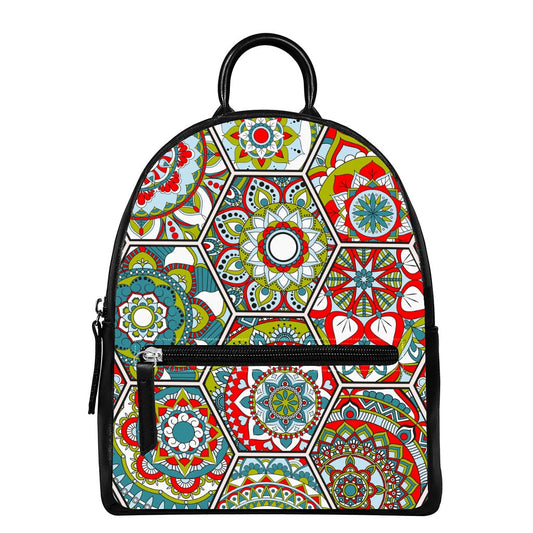 Oriental Mandala Bohemian Pattern Print Leather Backpack