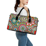 Oriental Mandala Bohemian Pattern Print Leather Duffle Bag