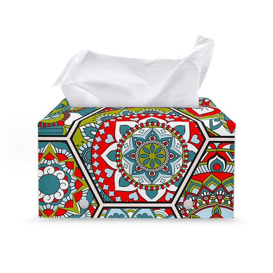 Oriental Mandala Bohemian Pattern Print Leather Tissue Box Cover