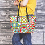 Oriental Mandala Bohemian Pattern Print Leather Tote Bag