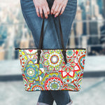 Oriental Mandala Bohemian Pattern Print Leather Tote Bag