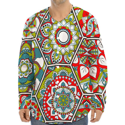 Oriental Mandala Bohemian Pattern Print Long Sleeve Baseball Jersey