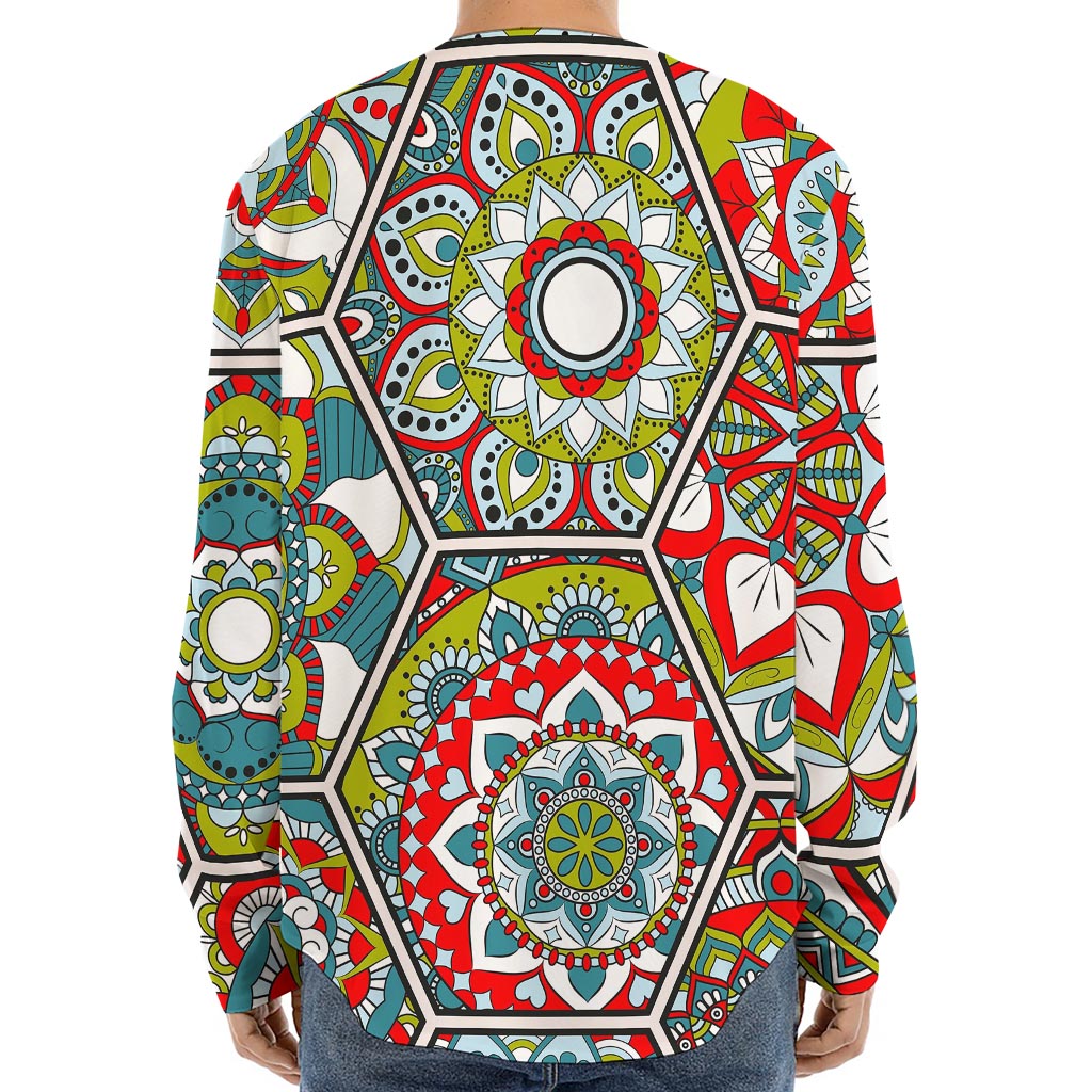 Oriental Mandala Bohemian Pattern Print Long Sleeve Baseball Jersey