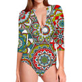 Oriental Mandala Bohemian Pattern Print Long Sleeve Swimsuit