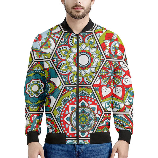 Oriental Mandala Bohemian Pattern Print Men's Bomber Jacket