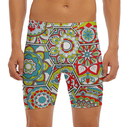 Oriental Mandala Bohemian Pattern Print Men's Long Boxer Briefs