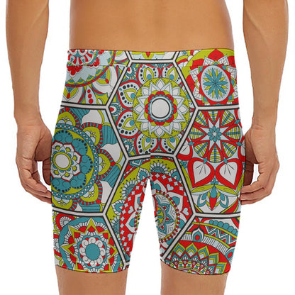 Oriental Mandala Bohemian Pattern Print Men's Long Boxer Briefs