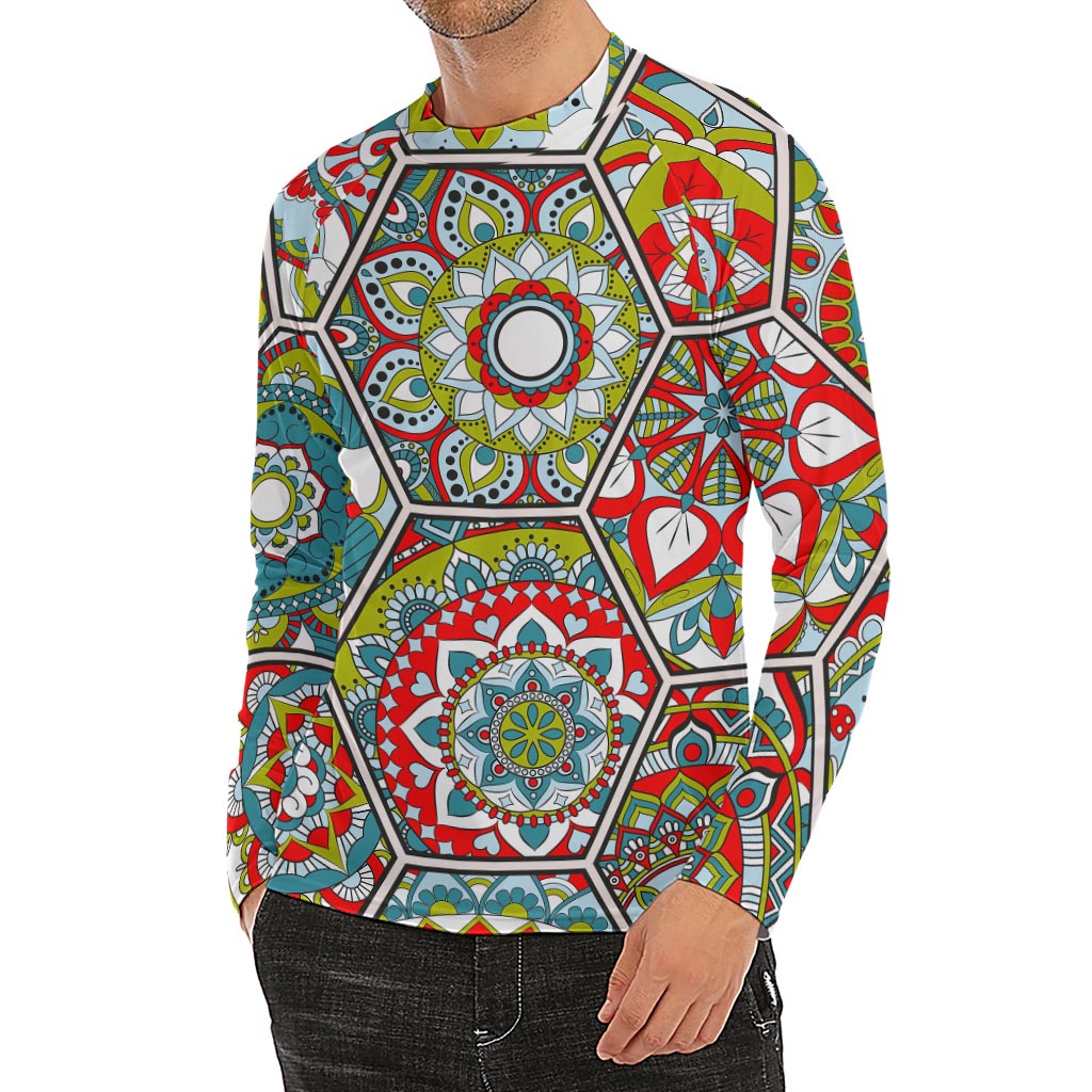 Oriental Mandala Bohemian Pattern Print Men's Long Sleeve Rash Guard
