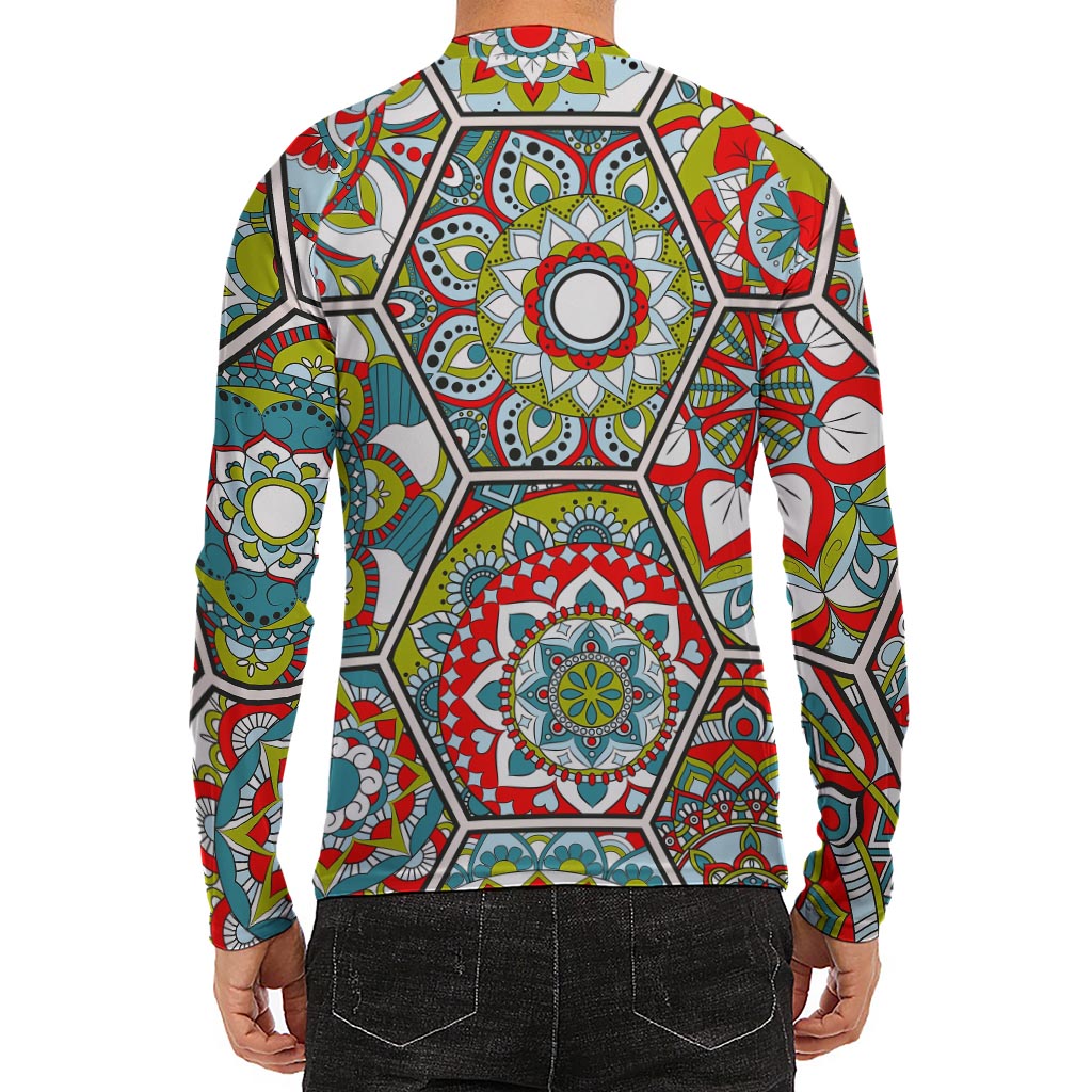 Oriental Mandala Bohemian Pattern Print Men's Long Sleeve Rash Guard