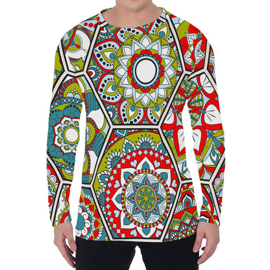 Oriental Mandala Bohemian Pattern Print Men's Long Sleeve T-Shirt