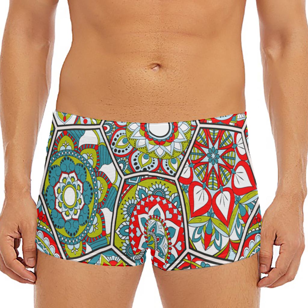 Oriental Mandala Bohemian Pattern Print Men's Short Boxer Briefs