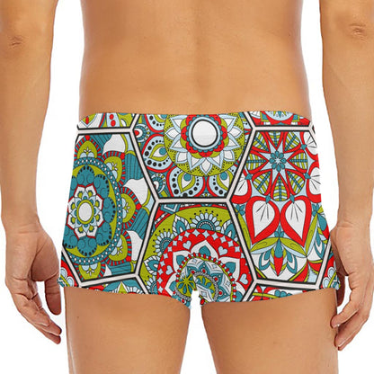 Oriental Mandala Bohemian Pattern Print Men's Short Boxer Briefs