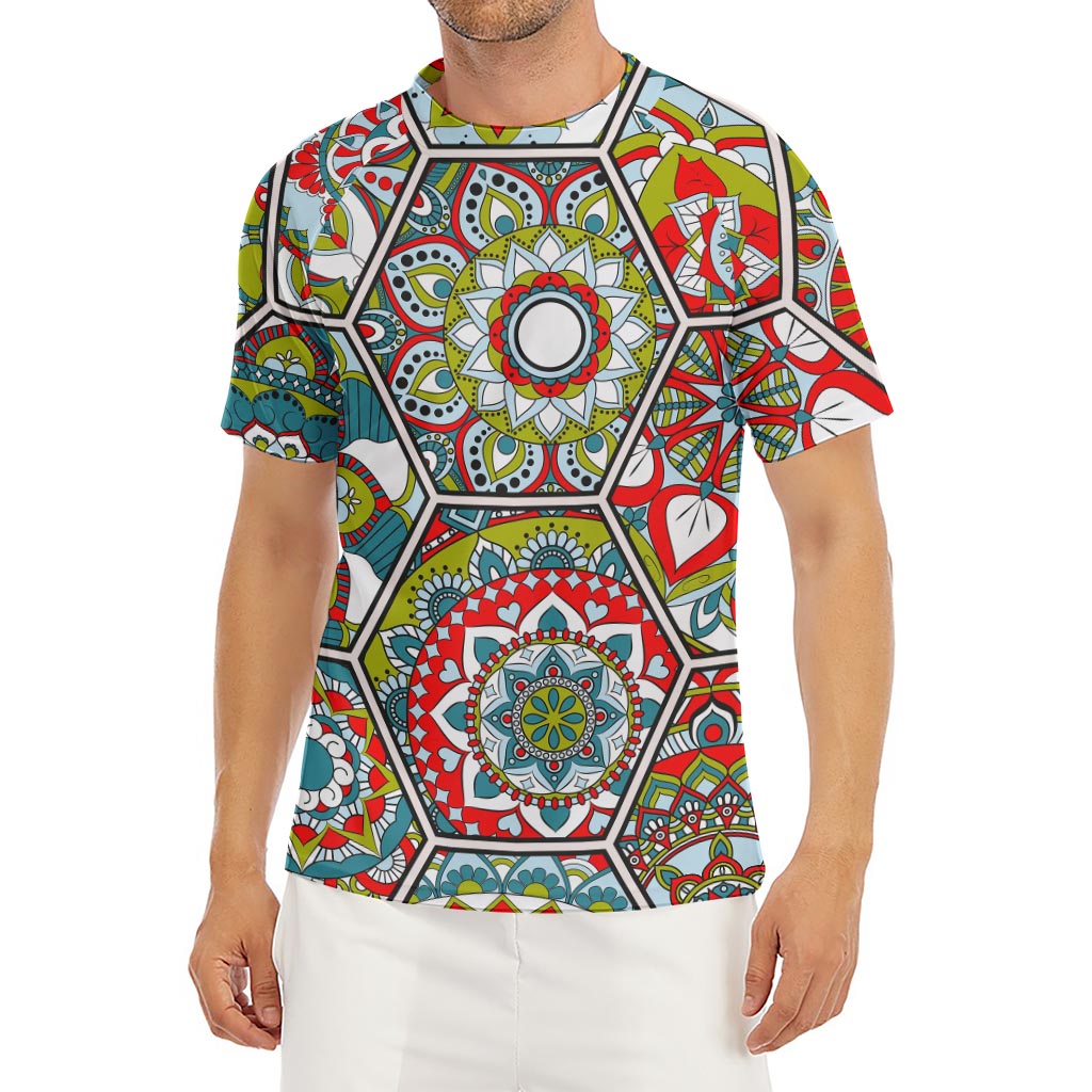 Oriental Mandala Bohemian Pattern Print Men's Short Sleeve Rash Guard