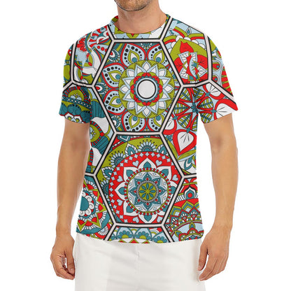 Oriental Mandala Bohemian Pattern Print Men's Short Sleeve Rash Guard