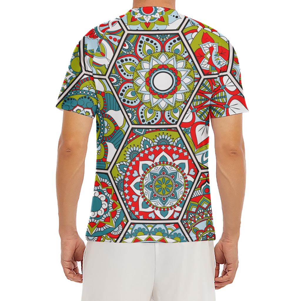 Oriental Mandala Bohemian Pattern Print Men's Short Sleeve Rash Guard