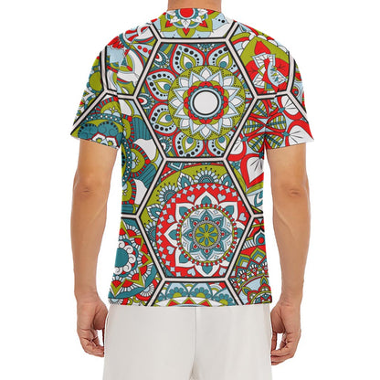 Oriental Mandala Bohemian Pattern Print Men's Short Sleeve Rash Guard