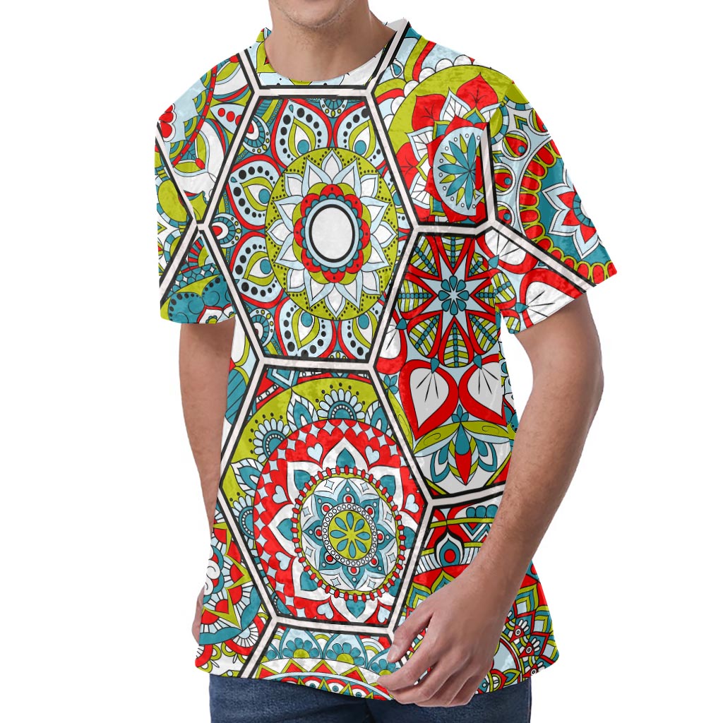 Oriental Mandala Bohemian Pattern Print Men's Velvet T-Shirt