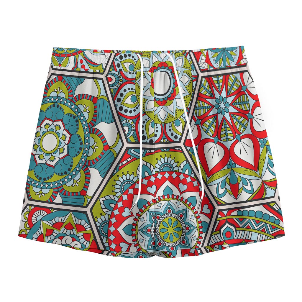Oriental Mandala Bohemian Pattern Print Mesh Shorts