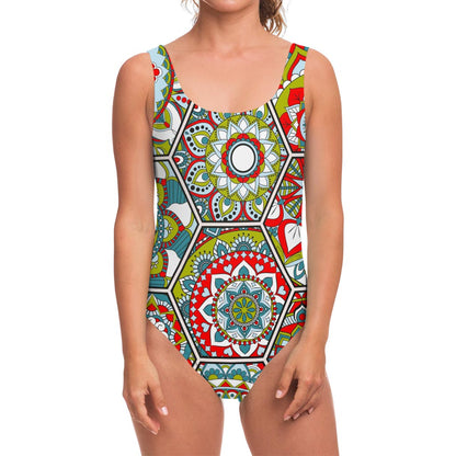 Oriental Mandala Bohemian Pattern Print One Piece Swimsuit